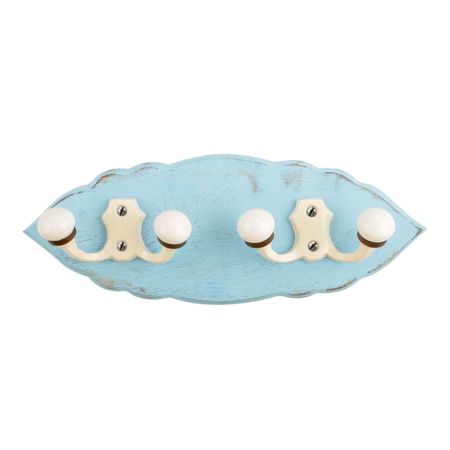 Turquoise Cream Double Loop Ceramic Iron Wooden Hooks